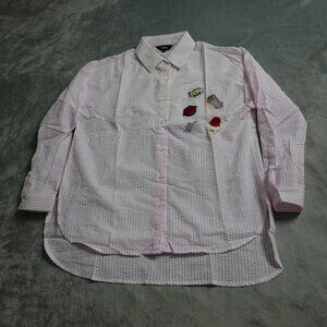 Vadim Tunic Blouse Women's XS White Pink Striped Patchwork Long Sleeve